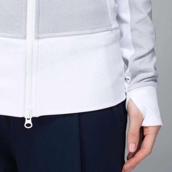 Lululemon | Nice Asana Jacket in Wee Stripe White Heathered Medium Grey / White - Picture 2 of 16